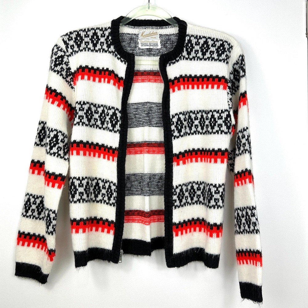 Vintage 60s Kandahar Orlon Acrylic Fair Isle Cardigan‎ Sweater | S/M Made in USA